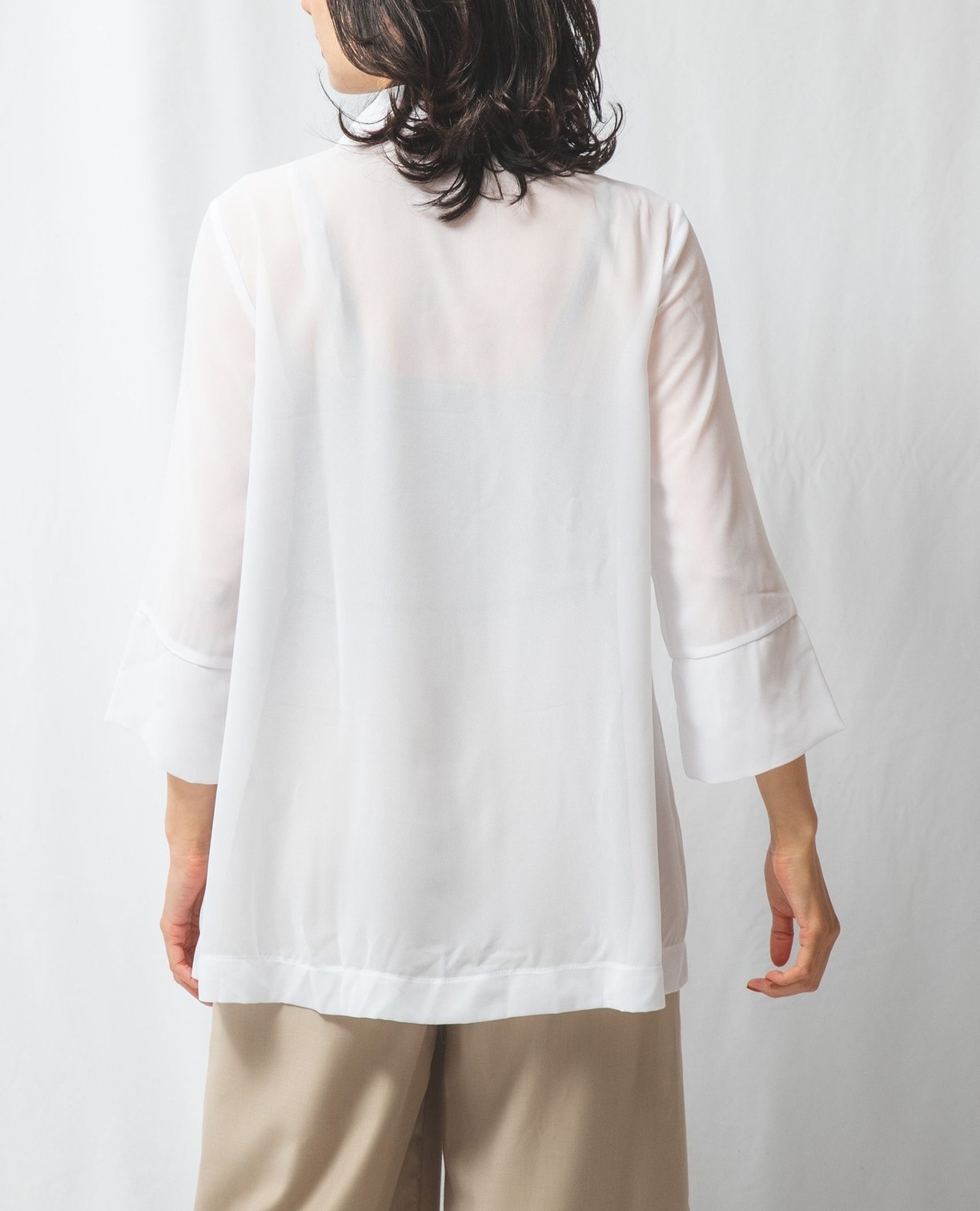 NARACAMICIE】ジョーゼットサイドボタンシャツ(2(L)11号 ホワイト