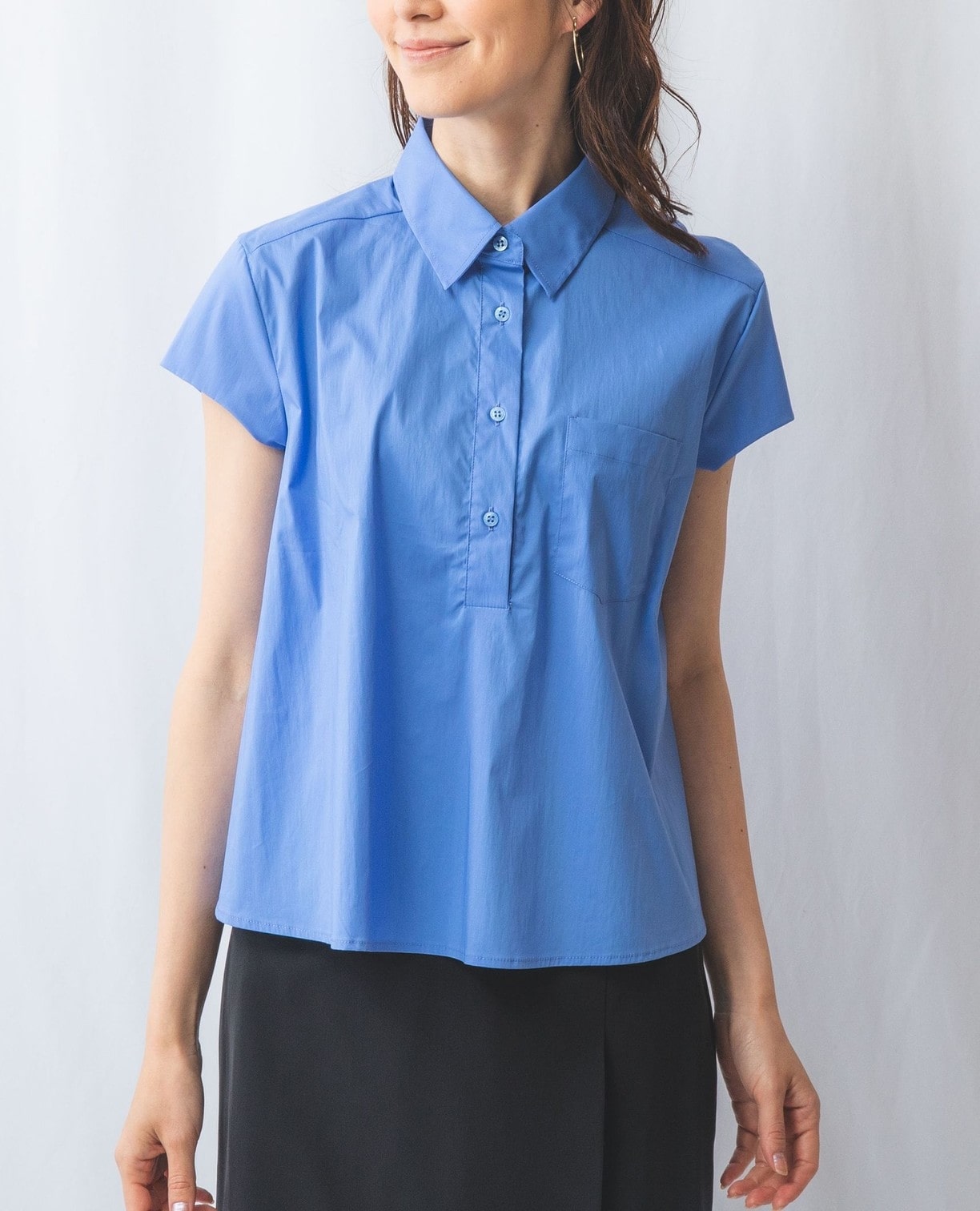 NARACAMICIE】ポケット付き半袖シャツ(3(2L)13号 ブルー): ナラ