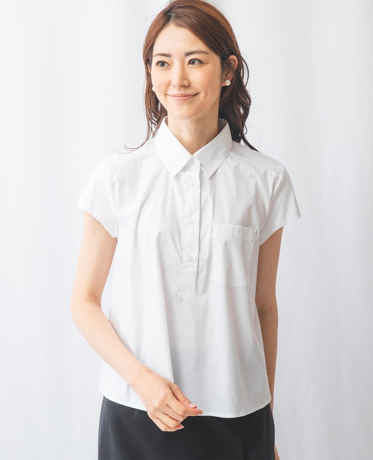 NARACAMICIE】ポケット付き半袖シャツ(2(L)11号 ホワイト): ナラ 