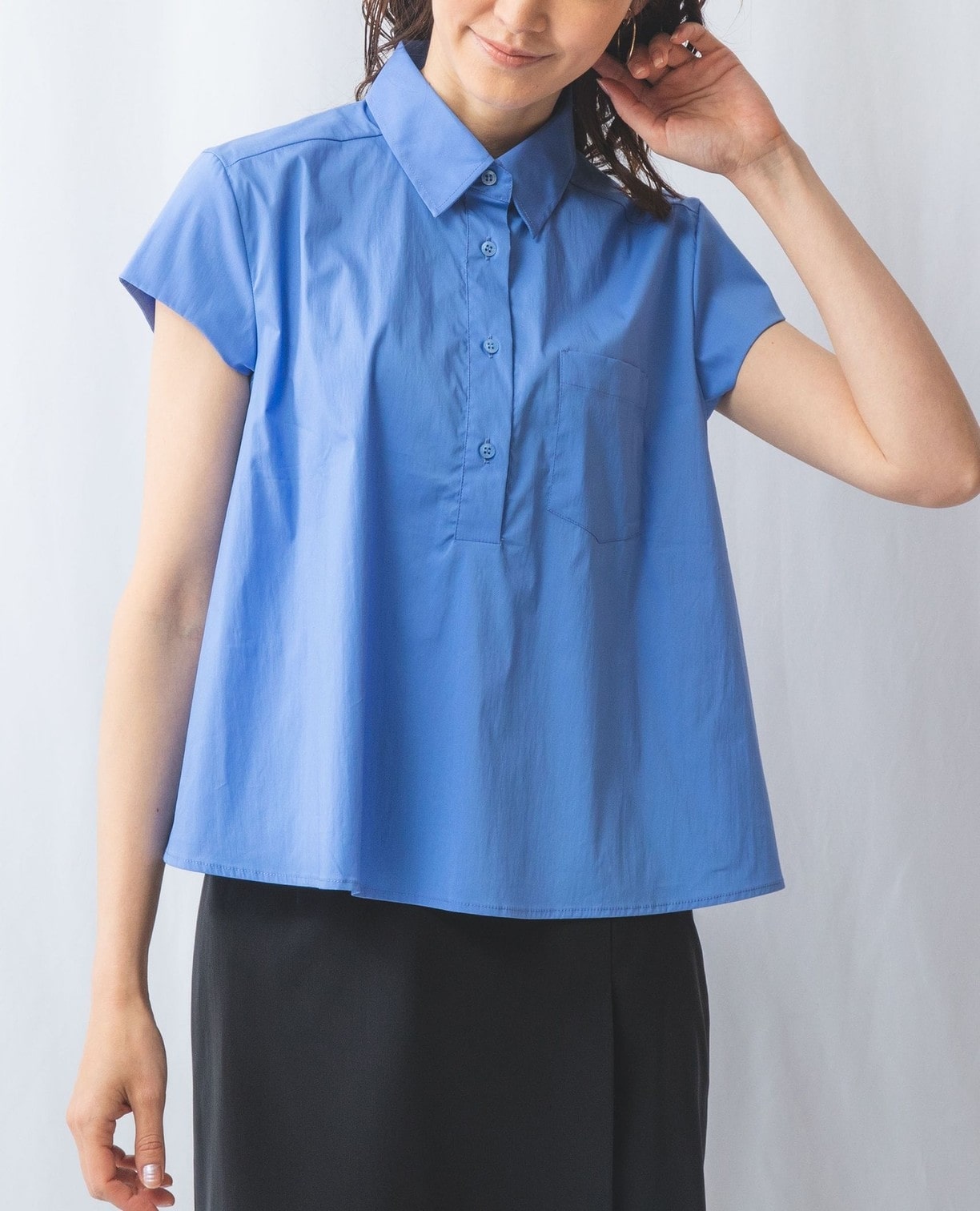 NARACAMICIE】ポケット付き半袖シャツ(2(L)11号 ブルー): ナラ 