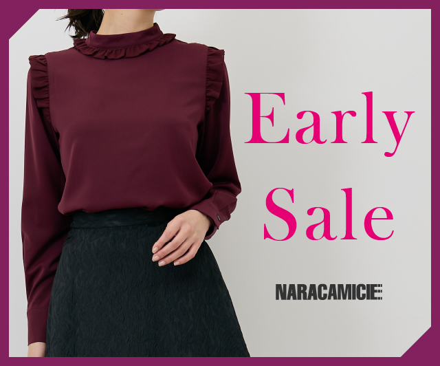 NARACAMICIE】オーナメント柄ジョーゼットボウタイ長袖ブラウス(0(S)7